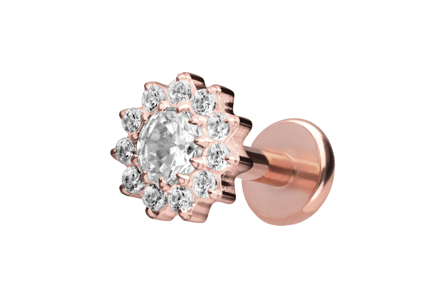 Titan Labret Piercing mit Push Fit KRISTALLBLUME